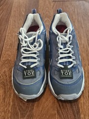 NEW Skechers WOMEN Blue Silver Leather Work Construction Safety Toe Shoes Sz 9.5