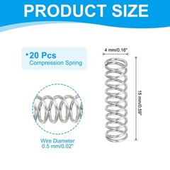 20 x 304 Stainless Steel 0.5 mm Wire Dia x 4 mm OD x 15 mm l Spring
