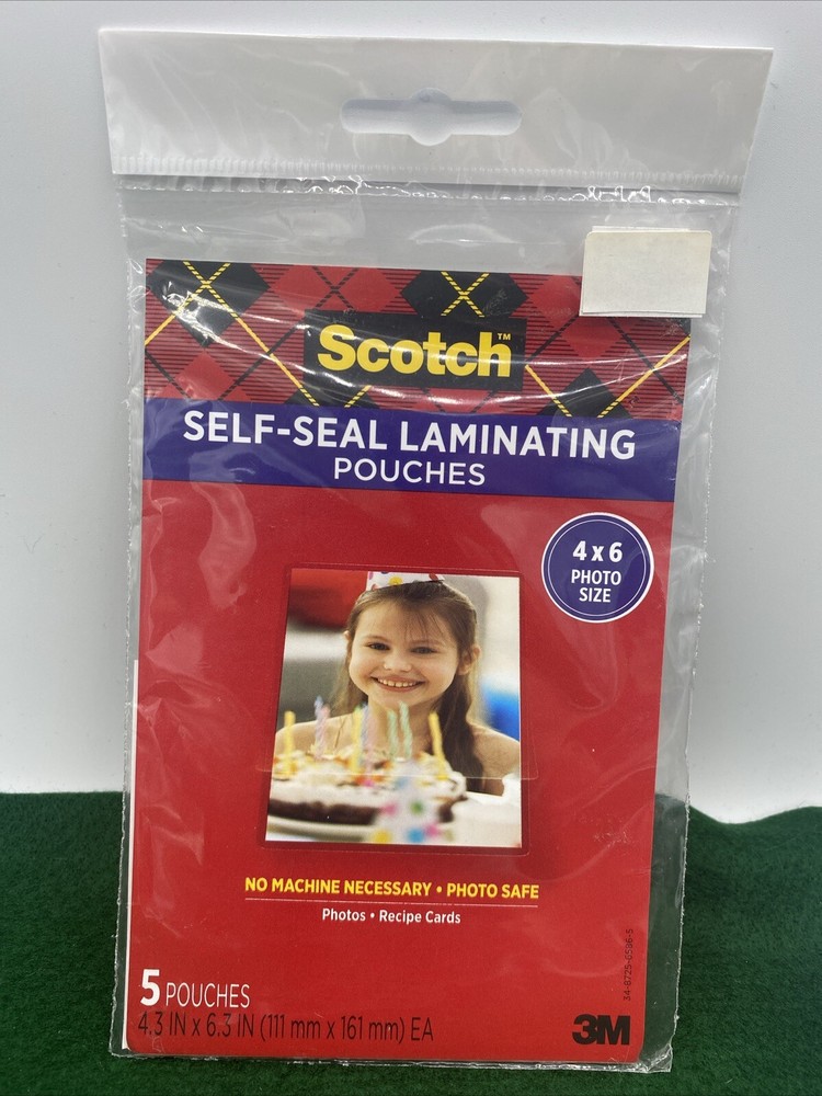 Scotch Self Sealing Laminating Pouches 4 In X 6 In Gloss Finish, 5 Pouches NIP