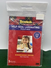 Scotch Self Sealing Laminating Pouches 4 In X 6 In Gloss Finish, 5 Pouches NIP