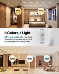 Sunco 6 Inch LED Can 4 Pack, 5 CCT in One (2700K, 3000K, 3500K, 4000K, 5000K)