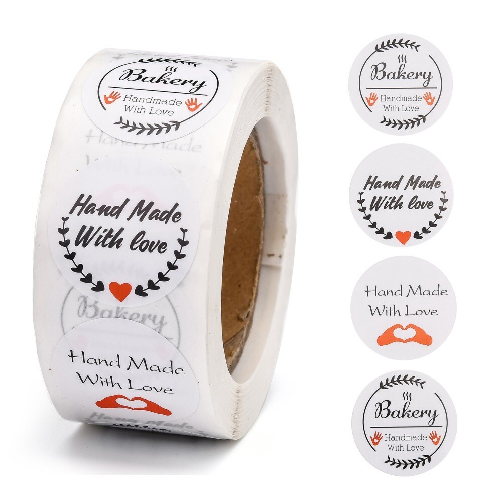 Handmade Love Bakery Sticker Labels 500 each per roll Great for Orders Crafts