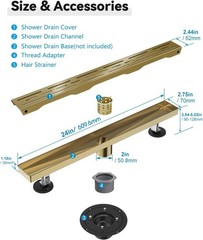 24 Inch Brushed Titanium Gold Linear Shower Drain with Brick Pattern Grate 304