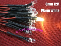 3mm 12V – 16V Pre-Wired Red Yellow Blue Green Warm White Orange UV Pink LED 20CM