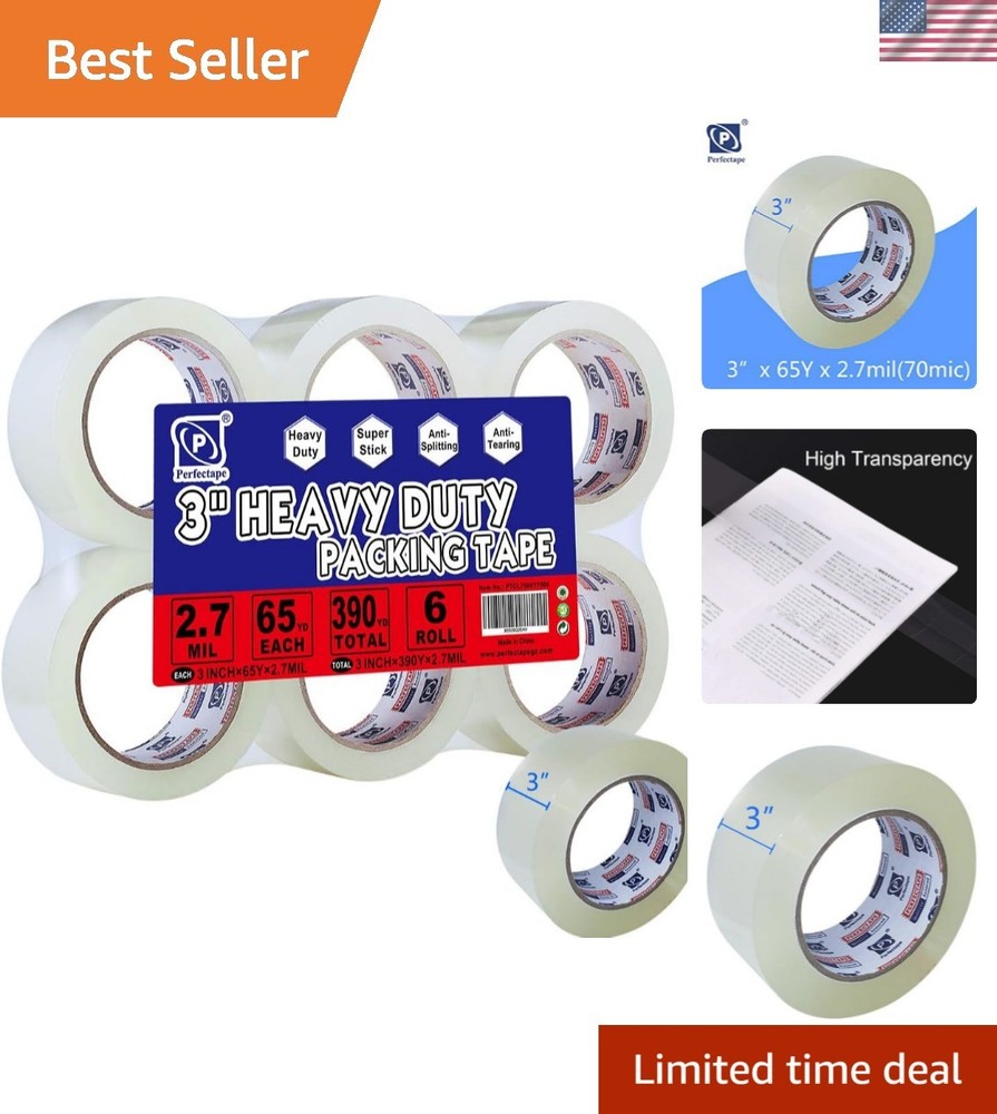 3″ Heavy Duty Packing Tape 6 Rolls, Total 390Y, Clear, 2.7 mil, 3 inch x 65 Y…