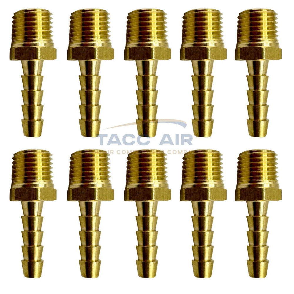 10 Pack 1/4″ ID Hose Barb x 1/4″ Male NPT Pipe Thread Brass Straight Fitting