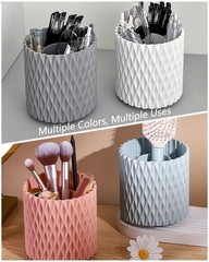Lebenrich Rotating Pen Pencil Holder for Desk, 5 Slots Unique Grey Desk