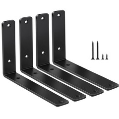 4 Pack – L 6″ x H 4″ x W1.5, 5mm Thick Black L Shelf Bracket, 6”x4”,