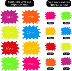 160pcs Assorted Fluorescent Labels – Eye-catching Retail Sale Signs (6.4×4.8in)