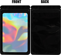 100-Pack 3×4 Inch Mylar Bags with Clear Window Holographic Resealable Sealable P