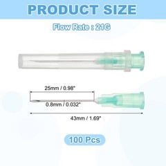 100 Pcs 21G Tip Dispensing Needle with Luer Lock 1.69″, Green