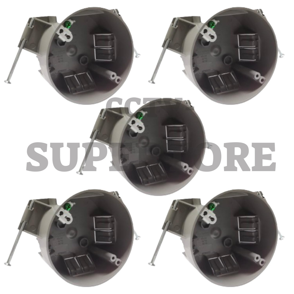 5 Pack Round Ceiling Box with Grounding, 4-Inch, 20 Cu In Plastic Gray, ETL