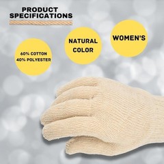 Cotton Blended String Knit Gloves Womens Size Tan 12 Pairs