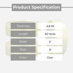 Filament Strapping Tapes – 2 Inch x 60 Yards – 12 Rolls – 4.8 Mil Fiberglass