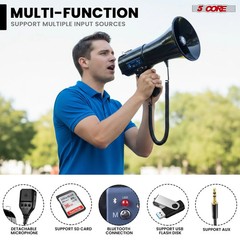 5 Core Megaphone 50W Bluetooth Rechargeable Portable Bullhorn 1100 Yards w Siren