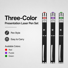 3 Pack Class II Presentation Laser Pointer Pens Red Green Violet 1mW AAA