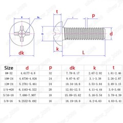 304 Stainless Steel Phillips Cross Pan Head Machine Screws 10# 12# 1/4 5/16 3/8