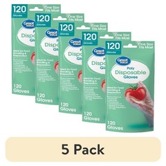 (5 pack) Disposable Poly Food Gloves, 120-Count, Latex-Free, One Size Fits Most