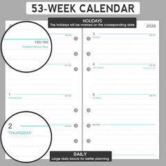 2026 A6 Calendar Refill Pages 3.75×6.75 Weekly Monthly Jan-Dec 6 Ring Red New US