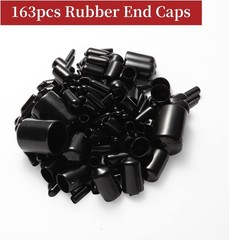 163PCS Rubber End Caps Assortment Round Bolt Screw Covers, Vinyl Tube Caps Black