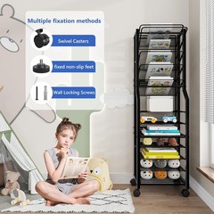 12-Tier Rolling File Organizer Cart – Stylish Black Metal Storage Solution