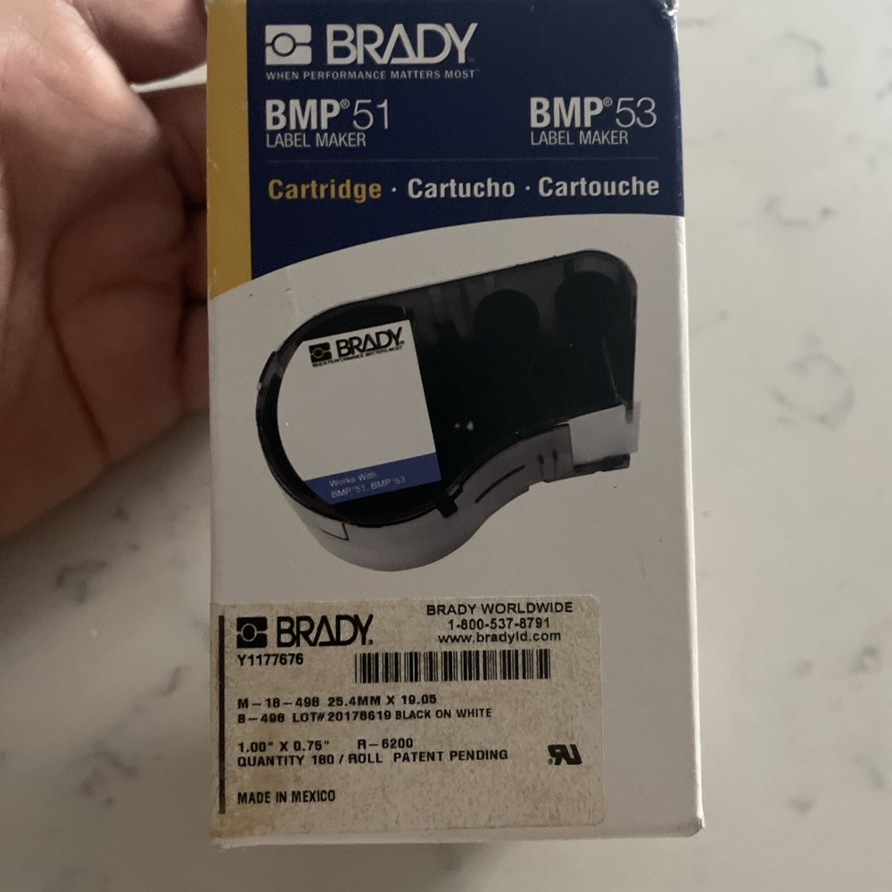 Brady M-18-498 Label Tape – Black on White R-6200 180/roll 1 Inch X .75 In
