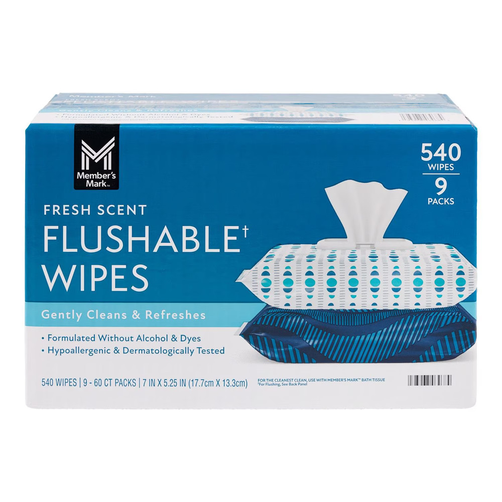 Member’s Mark Flushable Wipes, Scented, 540 Count – Hypoallergenic Fresh Scent