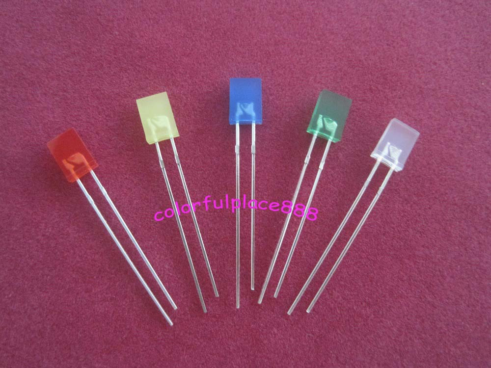 500pcs New 2x5x7mm Rectangle Red Yellow Blue Green White Diffused LED Leds Light