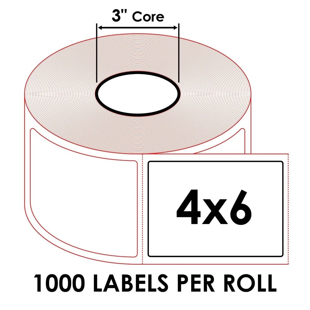 4×6 (4″x6″) Shipping White Direct Thermal Labels – 3″ Core – (8) Rolls of 1000