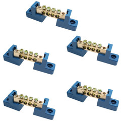 5 PCS Brass Wire Screw Terminal 4 Positions Terminal Bus Bar Blue Grounding