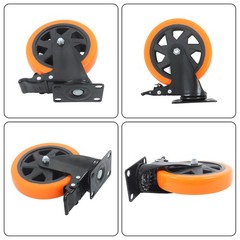 4 Pcs Orange With Locking Brake 6″ Heavy Duty Swivel Caster Wheels No Noise