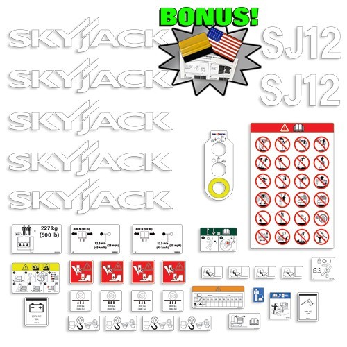 Sky Jack SJ12 Man Lift Decal Kit – 7 YEAR OUTDOOR 3M VINYL DECALS! +BONUS sj 12