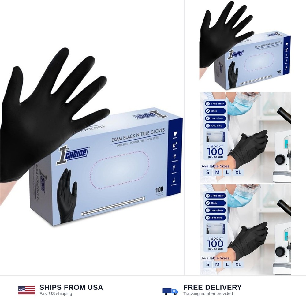 1st Choice Black Nitrile Gloves Disposable Latex Free – Exam Grade Black Glov…