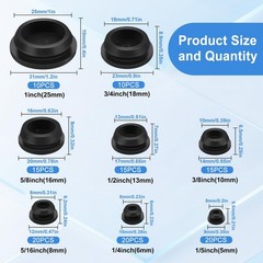 125 Pack Black Rubber Hole Plugs Assorted Sizes for Furniture and Car Panels