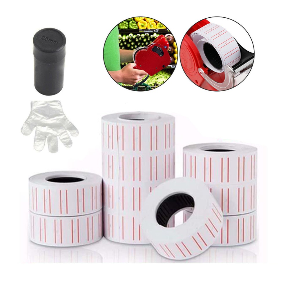 10 Roll Red line Price Tag Gun Sticker 6000 Labels Refill Ink Roller For MX-5500