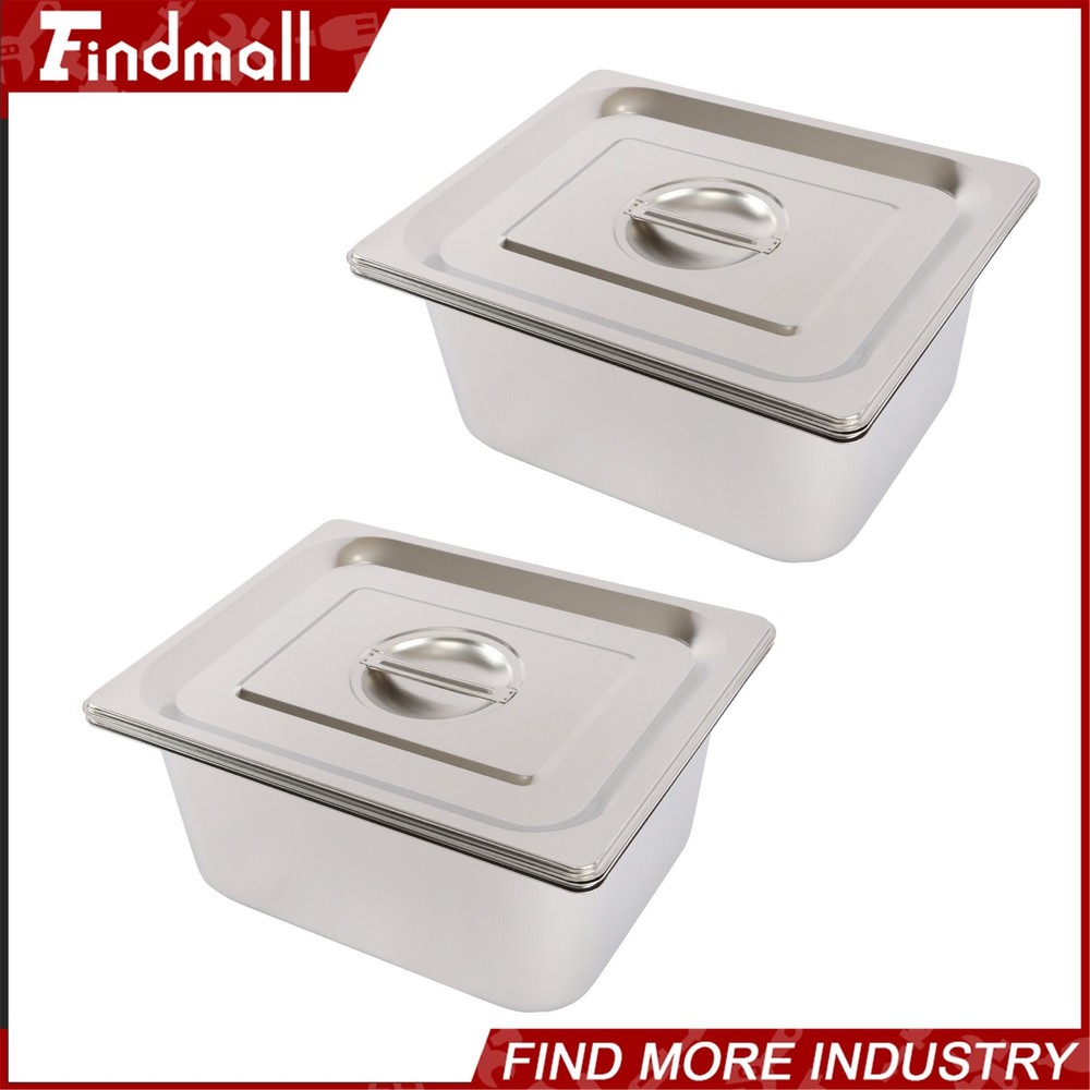 Findmall 2 Pack Hotel Pans 1/2 Size 6″ Deep Stainless Steel Steam Table with Lid
