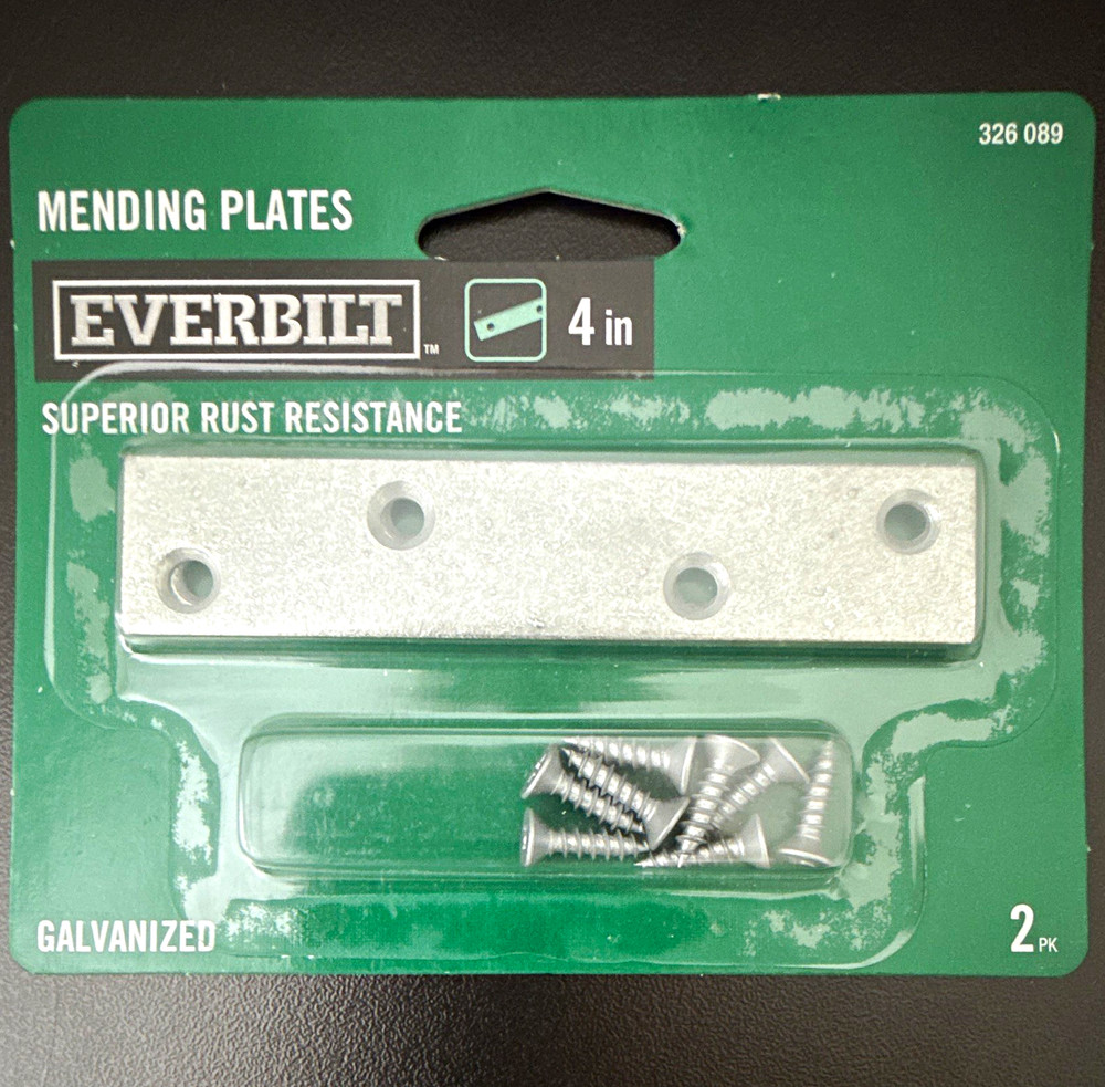 Everbilt 326 089 4in Galvanized Steel Mending Plate, 4 Holes, 2-Pack