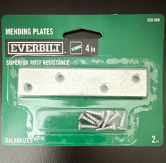Everbilt 326 089 4in Galvanized Steel Mending Plate, 4 Holes, 2-Pack