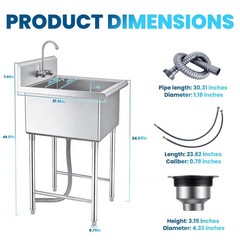 27in 1 Compartment Free Standing Small Sink Stainless Steel Prep & Utility Sink
