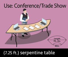 7.25 ft Wood Serpentine Table Semi Circle Banquet Trade Show Wedding Event