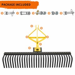 3 Point 60” Landscape Rock Rake for Category 1 Tractor Attachment Gravel Lawn