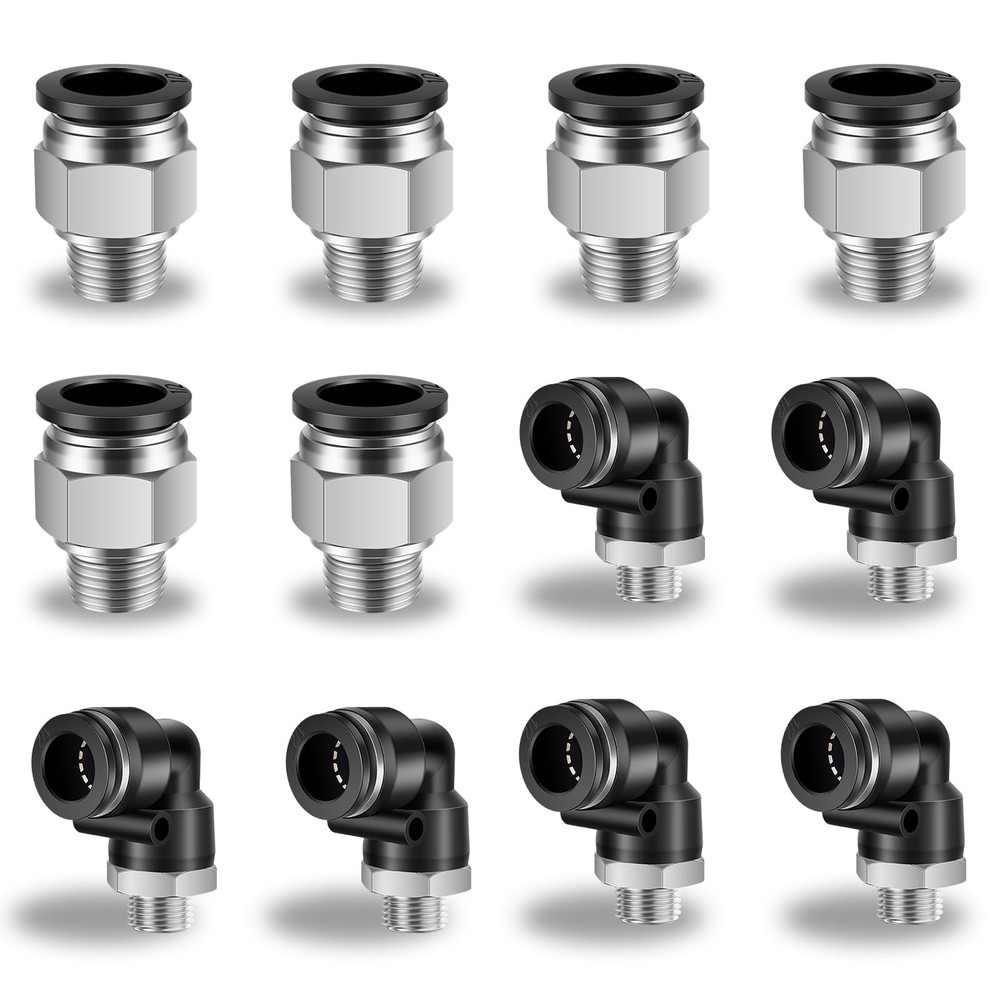 12 Pcs Push to Connect Fittings 1/2 Inch Tube OD x 1/4 Inch NPT Thread Pneuma…