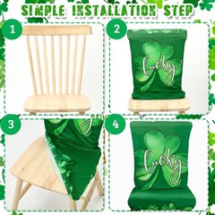 Dining Chair Cover, 6 Pcs St. Patrick’s Day, Shamrock Gnome, Plaid, Stretchable,