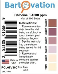 Free Chlorine/Bleach Test Strips, 0-1000 ppm [Vial of 100 Strips]