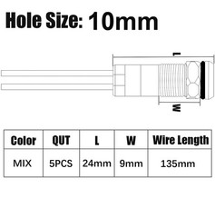 Gebildet 5pcs 10mm AC/DC 12-24V LED Metal Indicator Light Waterproof Signal L…