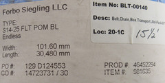 NEW FORBO SIEGLING 46452294 CONVEYOR BELT 4″x15-1/2FT S14-25 981635