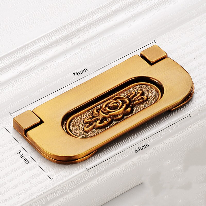 4Pcs Flush Pull Handle, 34x74mm Hidden Recessed Furniture Grip Pull, Brass Tone