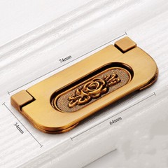 4Pcs Flush Pull Handle, 34x74mm Hidden Recessed Furniture Grip Pull, Brass Tone
