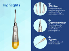 Straight Dental Root Extraction Elevators 3mm 4mm 5mm Set of 3 ARTMAN