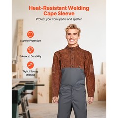 Uimoso Leather Welding Cape Sleeve, Flame-Resistant, Heavy-Duty, Size L
